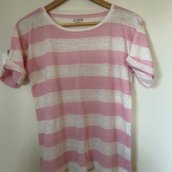 J.Crew Linen Roll-Cuff Crewneck T-shirt - Picture 1 of 3